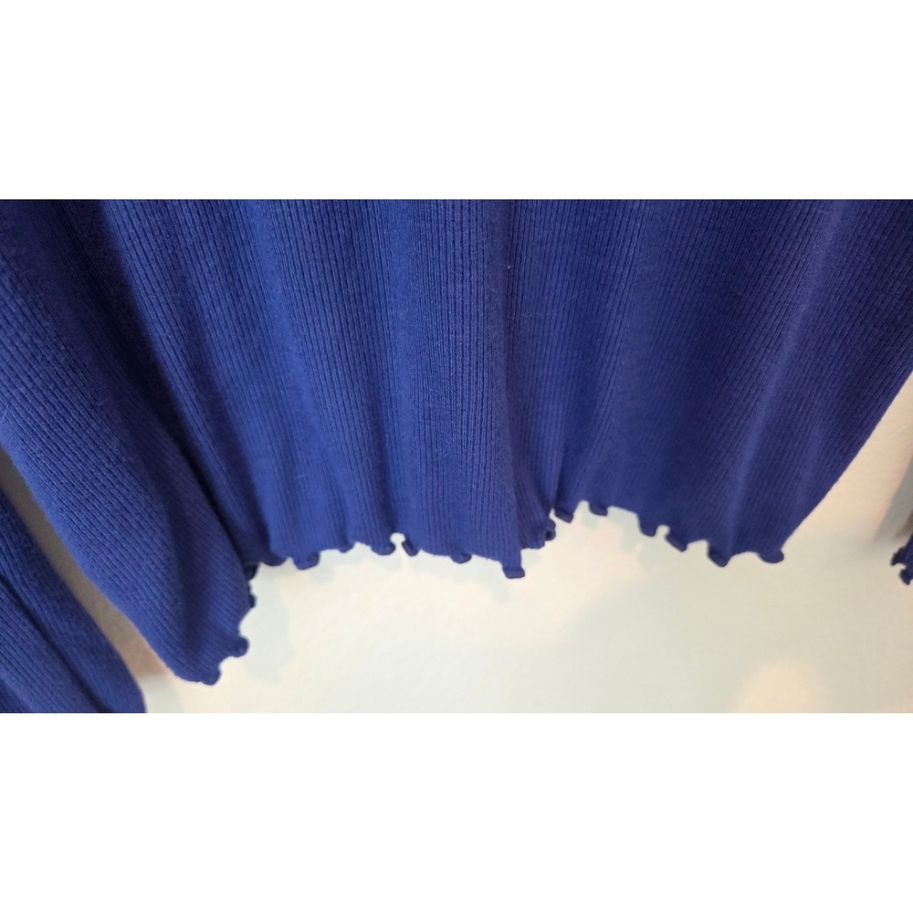 We The Free People Ruffle Long Sleeve V Neck Top Ribbed Knit Blue Medium M - Picture 12 of 12